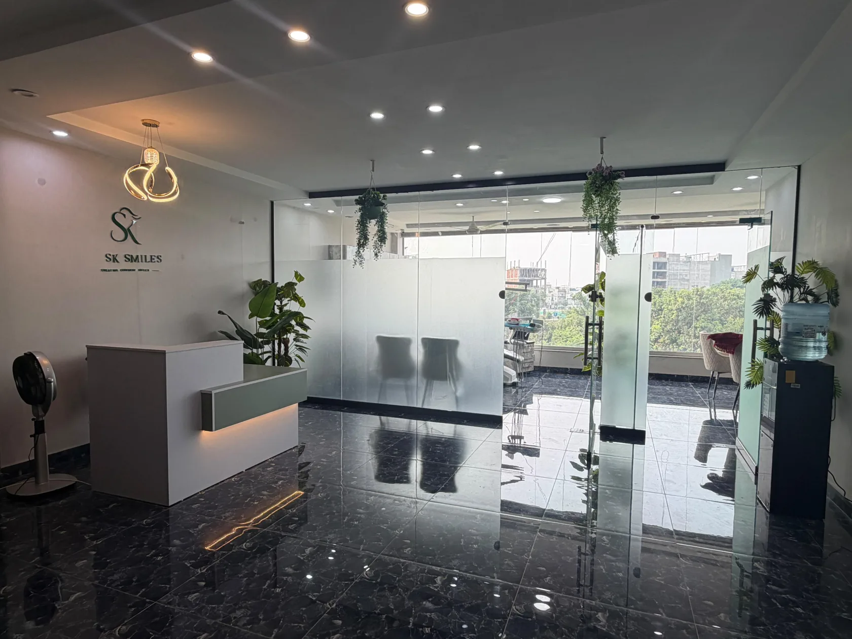 Reception and waiting area inside SK SMILES in Lahore